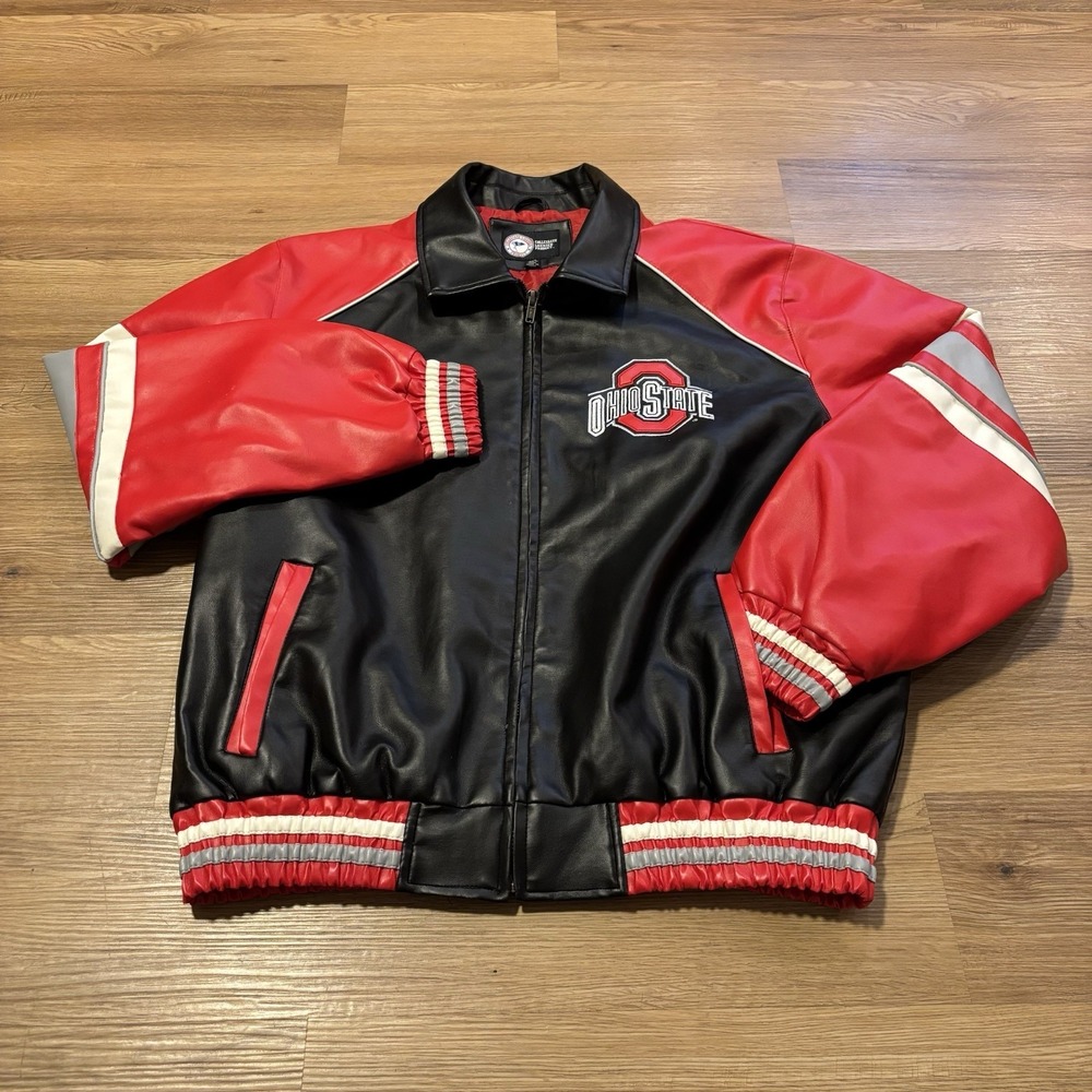 Vintage G-III Ohio State Buckeyes Faux Leather Bomber Jacket Men's Large OSU 90s